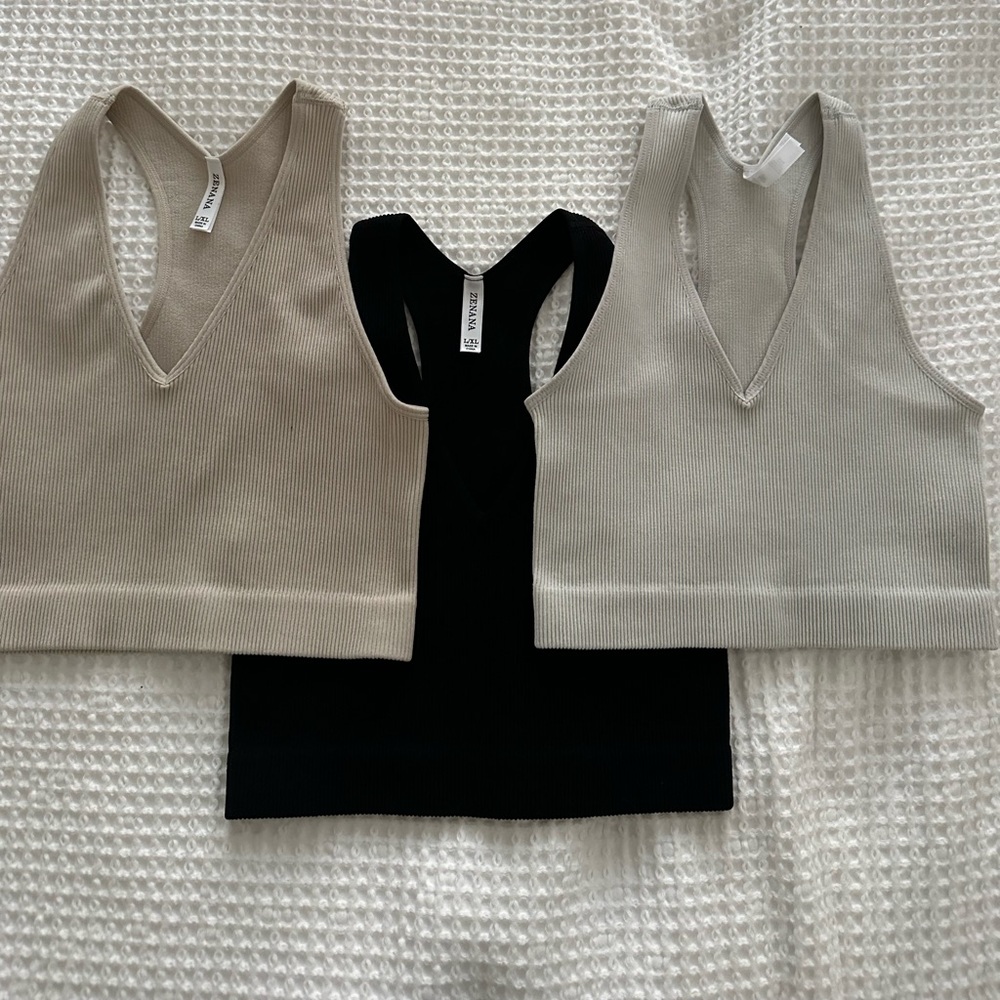 Zenana Ribbed Knit Razorback - Beige, Black, Gray